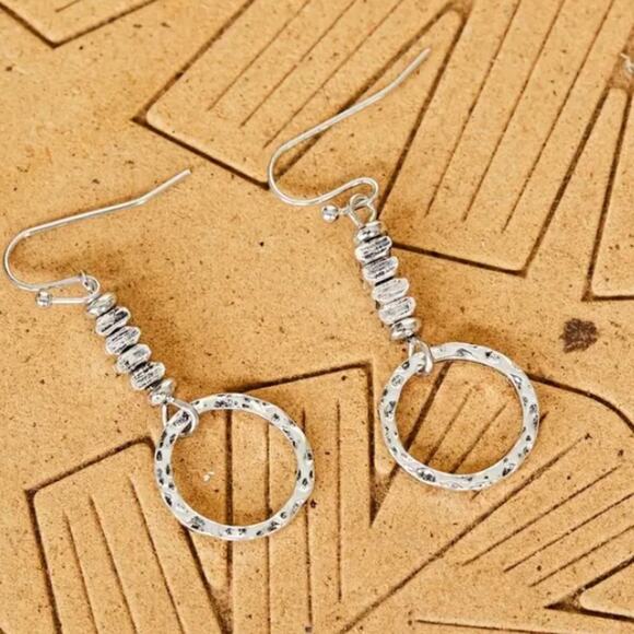 Boho Geometric Silver Irregular Earrings Circle Beaded - Picture 4 of 7